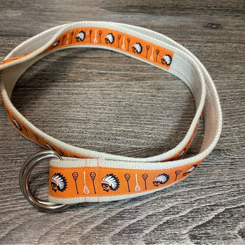 Vineyard Vines canvas club belt. Lacrosse sticks Native American. Used. 48” long